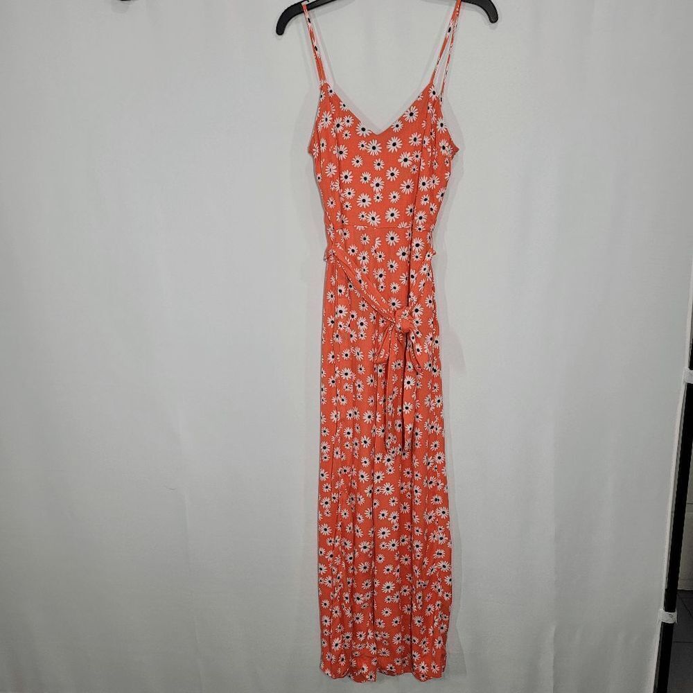 Gianni Bini Jumpsuit Orange Floral Spaghetti Strap Belt Zip Pockets Size XS